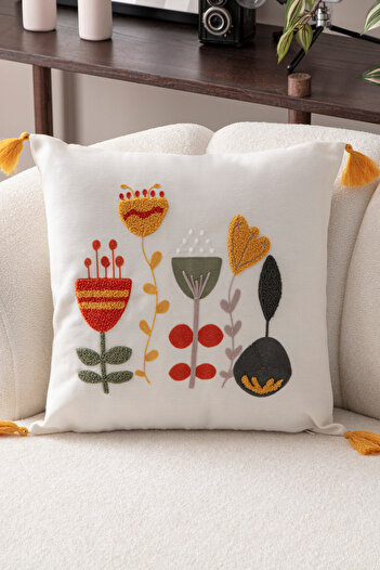 BUGİ HOME COLLECTİON Comfort Punch Pattern Throw Pillow Cover Square Decorative Bohemian Embroidered Sofa Pillowcase Poncho 45X45