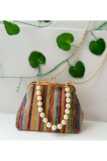 h&c bag butik Straw Style Woven Fabric Shoulder Bag & Kiss Lock Closure Versatile Daily Use