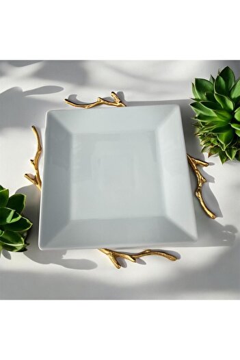 partridge store Porcelain Presentation Plate with Metal Legs Gold 20 cm