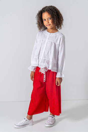 YUSALİ Pleated / Embroidered Floral Embroidered Blouse Pleated Woven Suit