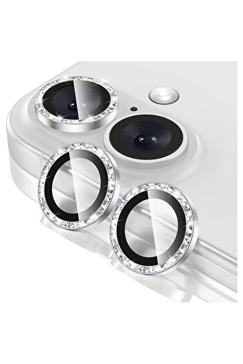 Go Aksesuar iPhone 16 and iPhone 16 Plus Perfectly Compatible Stone Diamond Camera Lens Protective Glass