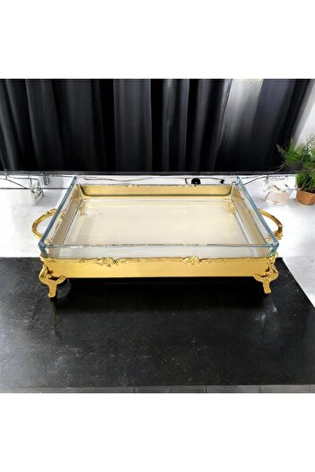 partridge store Metal Plated Rectangular Glass Presentation Plate 35 cm Gold