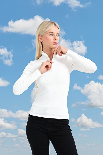 PUNKY CAT Women's White Collar Zipper Full Length Long Sleeve Blouse