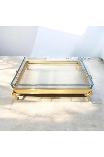 partridge store Metal Coated Rectangular Glass Presentation Plate Gold 35 cm