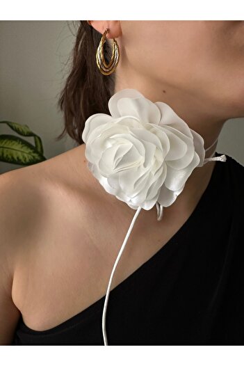 CHANCE GİFT Halter Neck Fabric Flower Cloth Brooch Women Pendant Lace-Up Luxury Neck Accessory