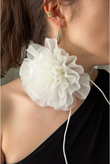 CHANCE GİFT Halter Neck Fabric Flower Cloth Brooch Women Pendant Lace-Up Luxury Neck Accessory