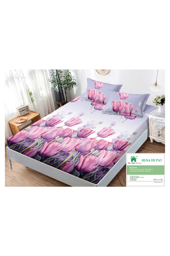 FIONNA.RO Elasticated Duvet Cover and Pillowcases Made of Finet 180x200cm - Pink Tulips