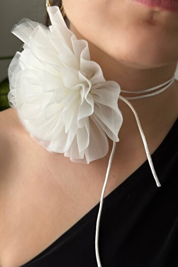 CHANCE GİFT Halter Neck Fabric Flower Cloth Brooch Women Pendant Lace-Up Luxury Neck Accessory