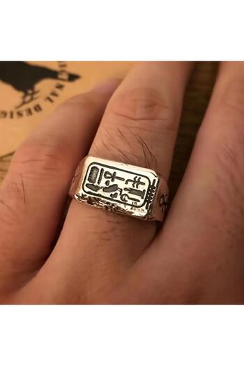 Yıldız Accessory Egyptian Pharaoh Hieroglyphs Horus Life Ring Fashion Punk Silver Eye Totem Adjustable Size