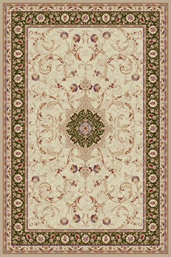 Lotos Carpet 523-130, Cream, Green, 8 Mm Thread, Anti-Allergic, Living Room, Bedroom