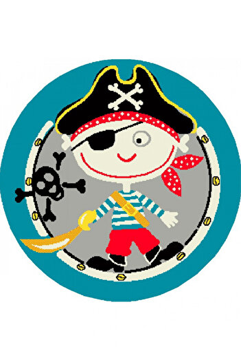 Kolibri Round Rug for Children's Room Pirate 11419-140, Blue, 9 mm Thread, Anti-Allergic