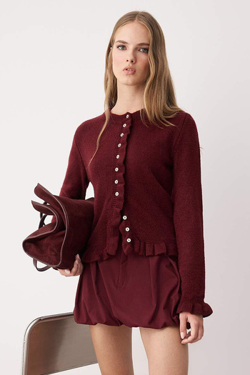 Trendyol Collection Burgundy Button Detailed Soft Textured Knitwear Cardigan Twoaw26Hi00038
