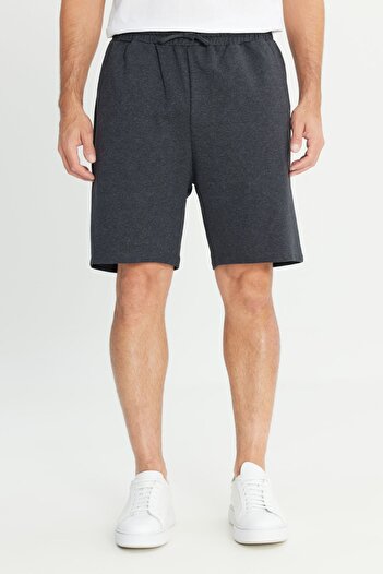 AC&Co / Altınyıldız Classics Men's Anthracite Cotton Comfortable Breathable 2 Thread Pockets Knitted Shorts Standard Fit Regular Cut