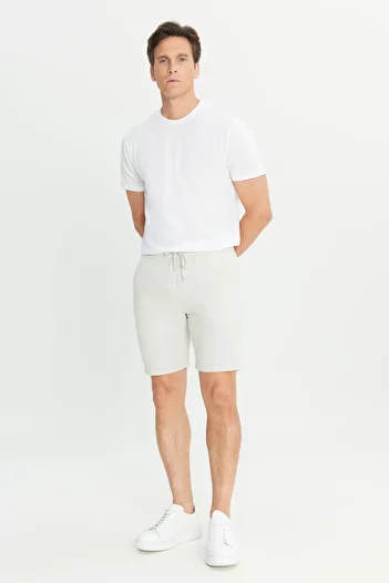 AC&Co / Altınyıldız Classics Men's Light Gray 100% Cotton Comfort Fit Waist Tie Flared Side Pocket Shorts