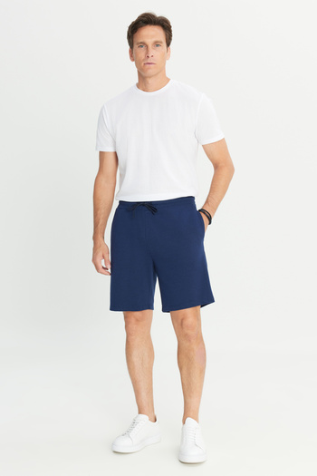 AC&Co / Altınyıldız Classics Men's Navy Blue Cotton Standard Fit Regular Cut Waist Tie Side Pocket Knitted Shorts