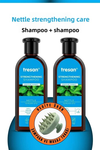 Tresan Nettle Care Shampoo for Oily Hair 300 ml X 2 Pieces - Pycos Shower Comb with Gift