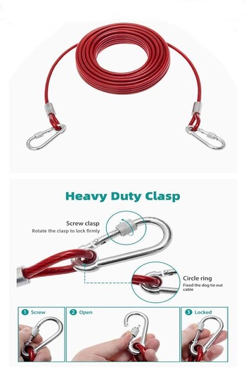 LİDERSAN ÇELİK 6 Mm 5 Meters + 2 Screw Carabiner Dog Garden Harness