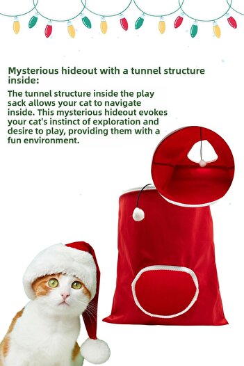 Miyav Red Colored Cat Play Sack Pompom Cat Toy Safe Hideout for Cats