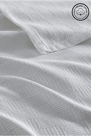 VESSİNOHOME Pike Single 100% Cotton Small Checkerboard Patterned Bedspread Hotel Type Luxury Pike White