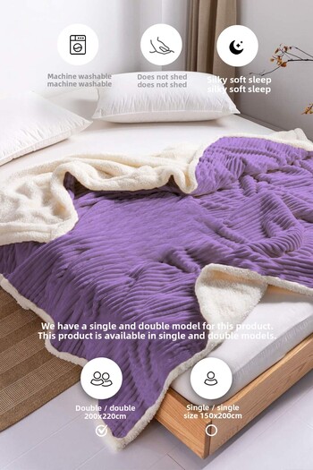 Evlen Home Collection Sherpa Blanket Double Striped Soft Plush Wellsoft Bedspread Purple - Lilac
