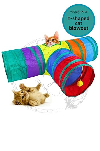 BEYZANA Rainbow T-Shaped Folding Cat Tunnel - Pet Play Tunnel
