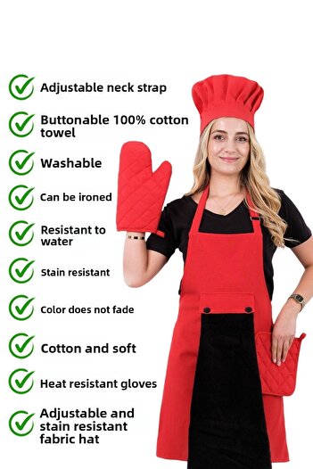 sevilya 5-Piece Kitchen Apron Set with Star Adjustment Hanger (Towel Apron with Adjustment Hanger, Head Cap, Gloves, Handle)