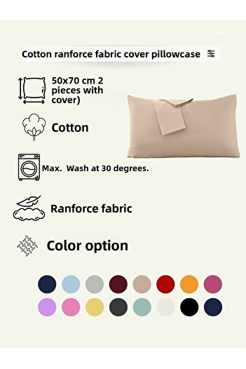 EVA 2 Pieces Fuchsia Colored Cotton Pillow Case - Ranforce with Cover, 50x70 Cm