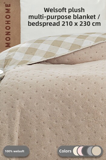 MonoHome Welsoft Beige Plush Blanket - Double, 210x230 cm