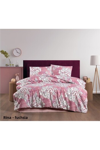 Taç Rina Fuchsia Terry Cotton Double Crystal Duvet Cover Set