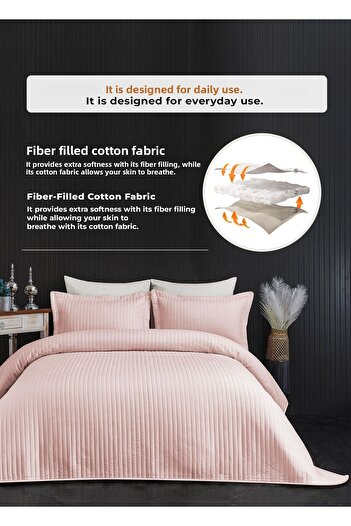 Evlen Home Collection Judy Cotton Bedspread (Pique) Set Double Quilted Striped Casual Plain Powder