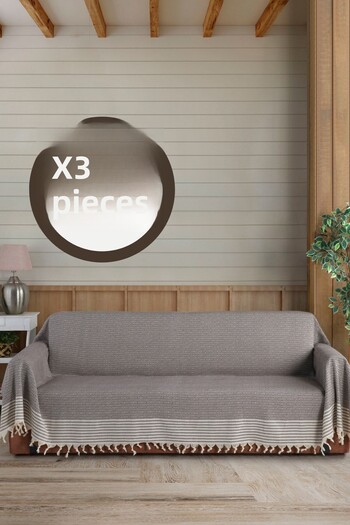 Lux Touch 3 τεμάχια Bergama Battal που καλύπτουν τους μανίκια καφέ γάλακτος Μέγεθος 180 X 300 cm Κάθισμα Καναπές Καναπές-Κρεβάτι Κάλυμμα