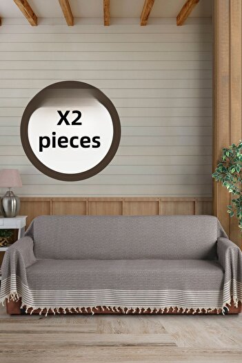 Lux Touch 2 τεμάχια Bergama Battal που καλύπτουν τους μανίκια καφέ γάλακτος Μέγεθος 180 X 300 cm Κάθισμα Καναπές Καναπές-Κρεβάτι Κάλυμμα