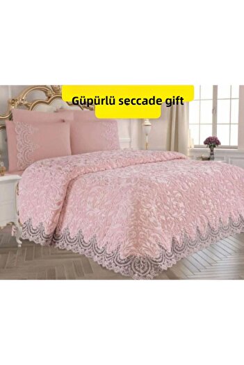 CONSTRAİN Madam Golld Special Boxed Cream Double French Laced Dowry Bridal Blanket Set