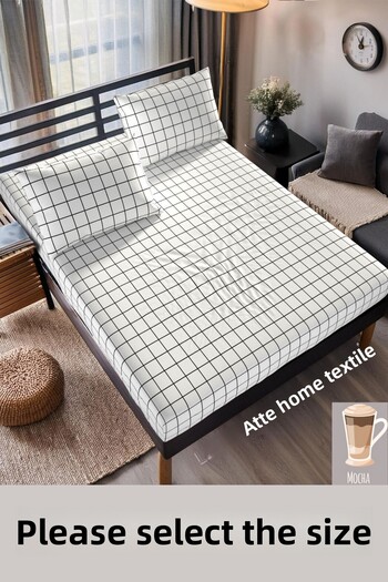 LATTE TEKSTİL Mocha White Plaid Patterned Cotton Ranforce Fabric Elastic Sheet Set (Single-Double-King Size)