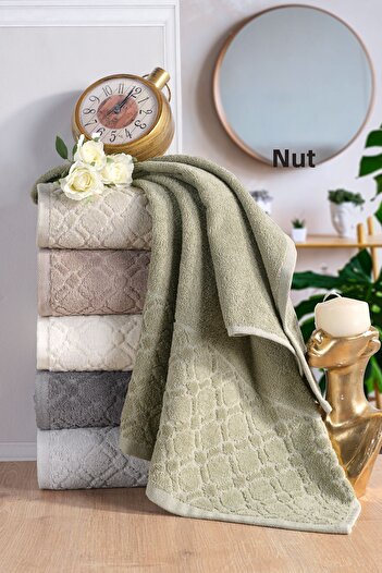 Güvenal Begonya 6-Piece Jacquard Velvet Boxed Bath Towel Set |   Dowry |   Bath Towel |   Hand Face Towel