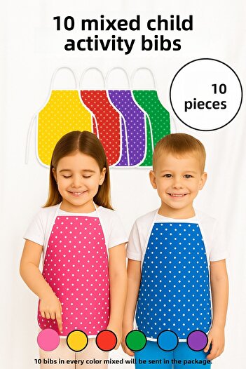 Morlay 10 Pieces Mixed Children's Bib – Nursery Kindergarten Activity Painting Bib with Liquid Proof Sponge for 2-8 Years Old