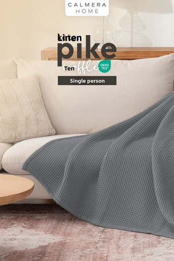Calmera Linen Single Waffle Pike |   Bed & Sofa Cover - Shawl |   Premium Cotton - Summer |   Dark Gray
