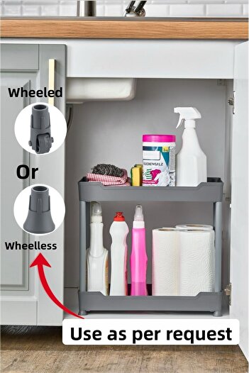 Bayev Clasy Grey 2 Tier under Sink Organizer Kitchen Bathroom Organizer Shelf Unit with Wheels
