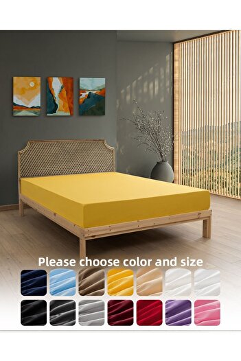 MODELHOME Yellow Colored 100% Cotton Combed Fabric Single/Double Fitted Sheet (7 Different Sizes)