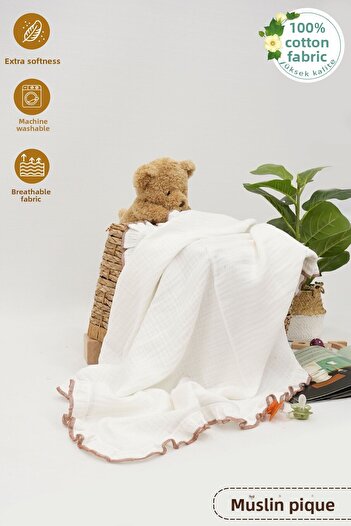 mordesign 4 Layer Ruffled Muslin Baby Blanket - 100% Cotton, Newborn Swaddle and Ruffle Series