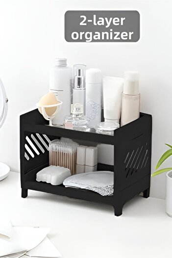 Bayev 2 τμχ Black Venice-2 Office Organizer - Desk Top Organizer, Βάση μπάνιου με ράφι μακιγιάζ κοσμημάτων