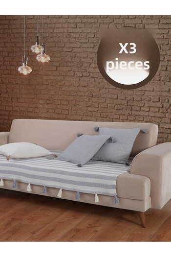 Lux Touch Liva Gray Pompom 3 Seat Covers - 115X200 cm Sofa Divan Sofa Bed Armchair