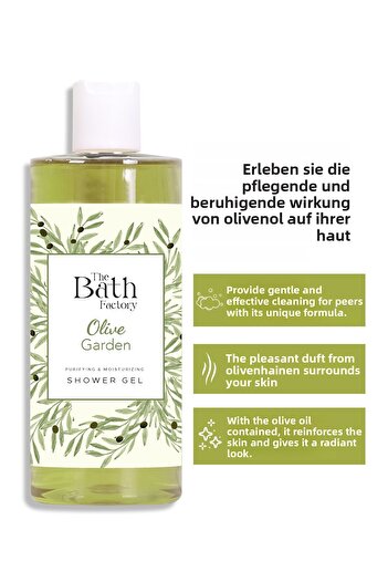 THE BATH FACTORY Hydratační a vyživující sprchový gel s příchutí olivového oleje 400 ml
