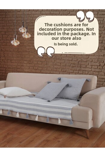 Lux Touch Liva Gray Pompom Seat Cover - 2 Pieces 115X200 cm Sofa Divan Sofa Bed Armchair Tufted