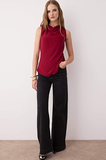 Trendyol Collection Burgundy Sleeveless Satin Binding Detail Woven Blouse Twoaw26Bz00056