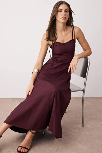 Trendyol Collection Dark Burgundy Waist Opening Woven Maxi Dress Twoss25El00870