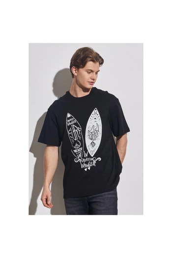 WRANGLER Ανδρικό μπλουζάκι Loose Fit μαύρο με λαιμόκοψη