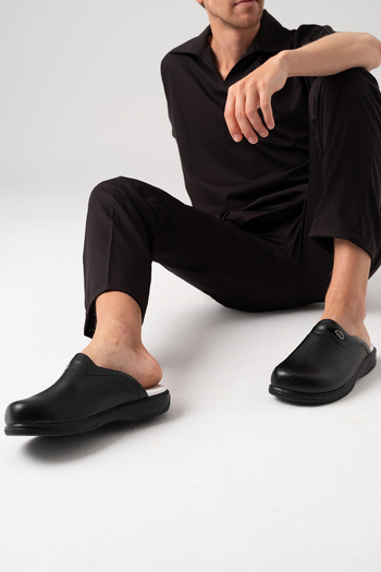 ÇİZGİ MEDİKAL Black Classic Perforated Men's Sabo Slippers Orthopedic Hospital Doctor Nurse Slippers