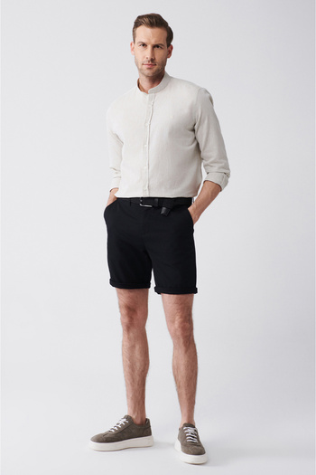 Avva Men's Black Flexible Relaxed Fit Chino Canvas Shorts B003730