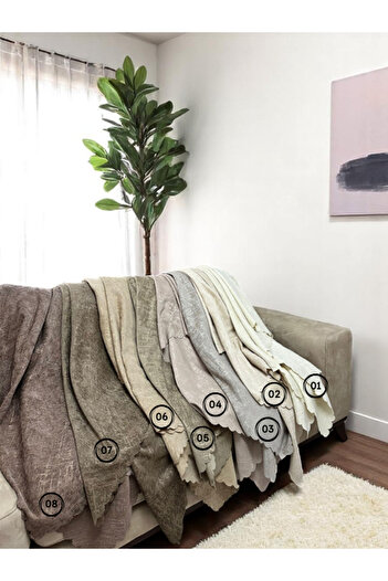 PAWN MARK COMPANY Jakarlı Şönil Kaymaz Koltuk Örtüsü ve Çekyat Örtüsü 175x215 cm | Mikrofiber Koltuk Şalı krem rengi